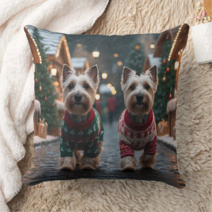 Skotska Terrier Hundar Jul Snö Högtid Kudde