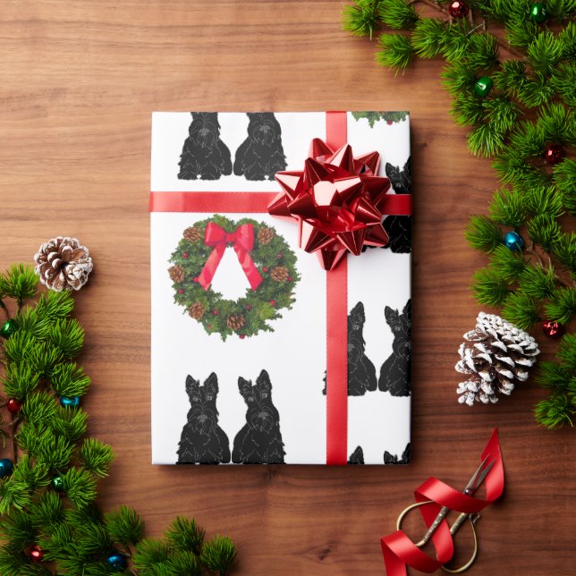 Skotska terrier med julkrans presentpapper (Julgåva)