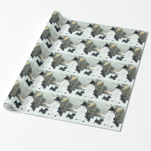 Skotska terrier och snömannen presentpapper (Utrullad)