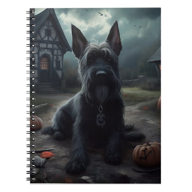 Skotska Terrier Pumpa Halloween Skräckinjagande Anteckningsbok (Framsidan)