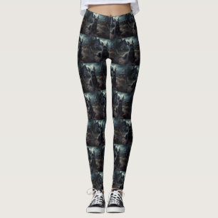 Skotska Terrier Pumpa Halloween Skräckinjagande Leggings