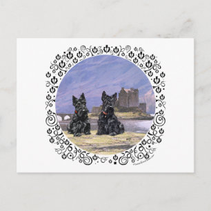 Skotska terrier vid Eilean Donan Castle Vykort