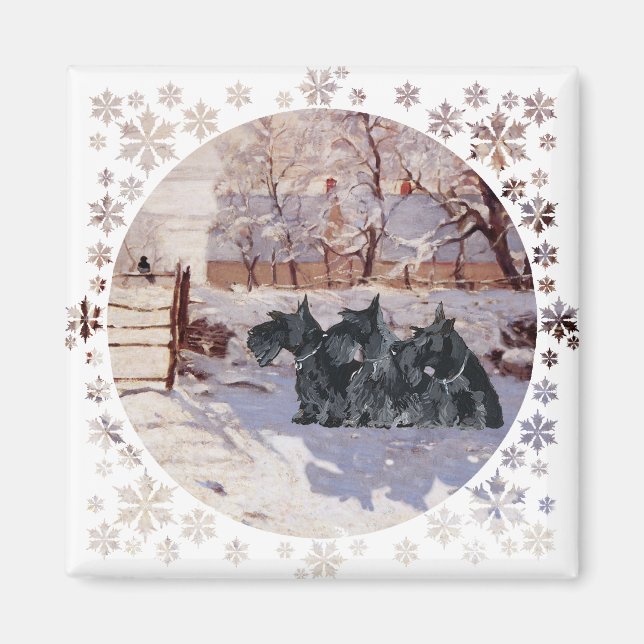 Skotska terrier vinter skata magnet (Framsidan)