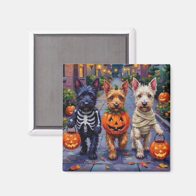Skotska terrierhundar i Halloween-kostymer Magnet (Front/Back)