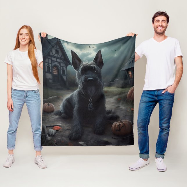 Skotska terrierpumpor Halloween läskiga Fleecefilt (På plats)