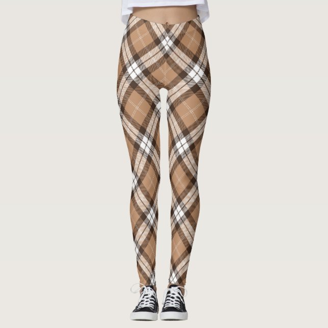 Skotskt Argyle för beige Tartanpläd mönster Leggings (Framsida)