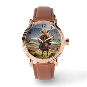 Skotskt Humor: Highland Ko Bagpiper Armbandsur
