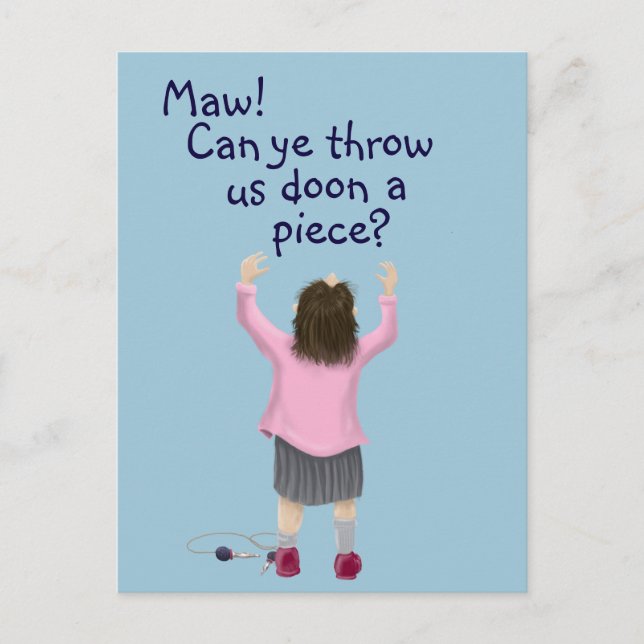 Skotskt ‘jeely piece’-barn vykort (Framsida)