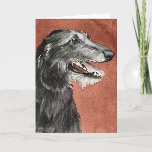 Skotskt kort för hälsning för Deerhound hundkonst (Framsida)