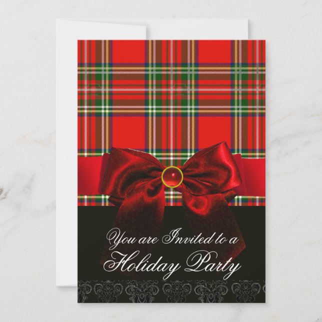 SKOTSKT TARTAN MED RÖD RUBINSLINGA JULFIRANDE INBJUDNINGAR (Framsida)