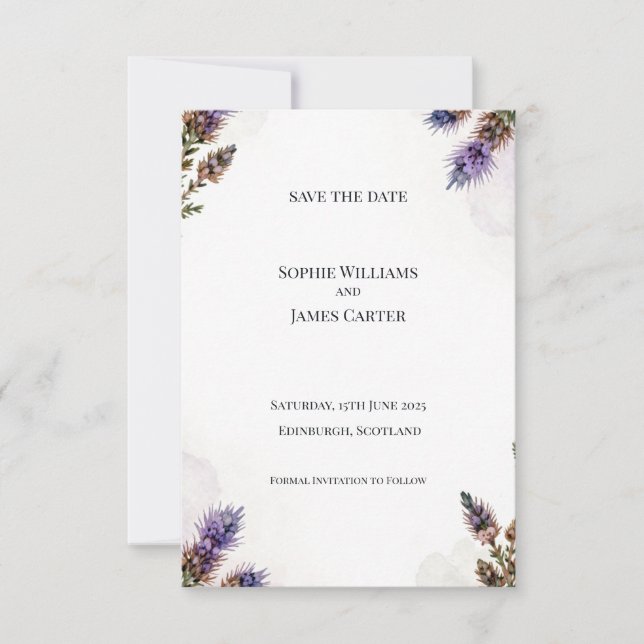 Skotskt Tistel Heather Border Bröllop Spara Datum Datumet (Framsida)