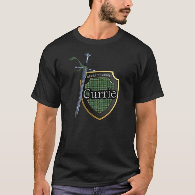 Skottet för den klanCurrie tartanen skyddar & Tee Shirt (Framsida)