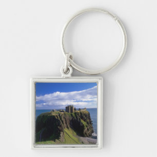 Skottland, Aberdeen. Dunnotar slott. Fyrkantig Silverfärgad Nyckelring