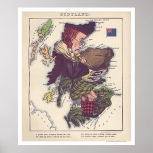 Skottland, Caricature Karta 1868 Poster