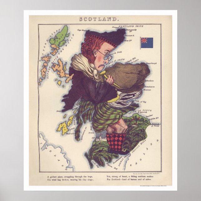 Skottland, Caricature Karta 1868 Poster (Framsidan)