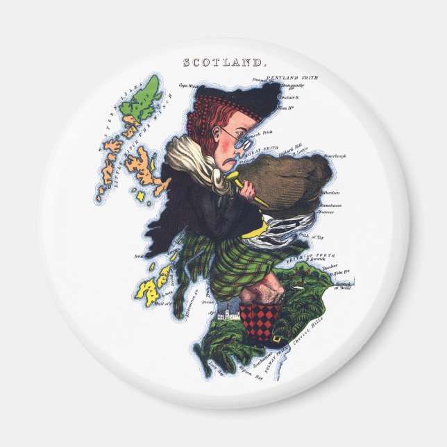 Skottland Caricature Karta Magnet (Framsidan)
