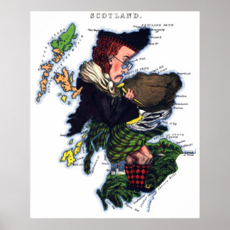 Skottland Caricature Karta Poster