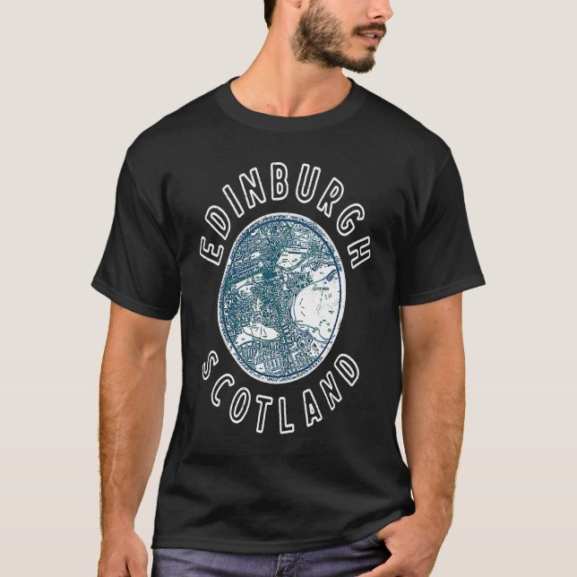 Skottland Edinburgh Retro Karta Scottish T Shirt (Framsida)