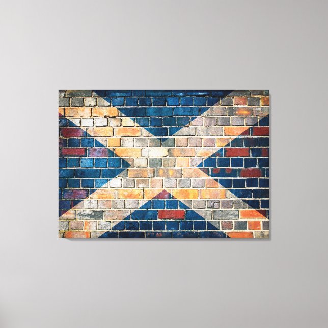 Skottland flagga på en tegelvägg canvastryck (Framsida)