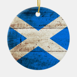 Skottland flagga på gammalt Wood korn Julgransprydnad Keramik