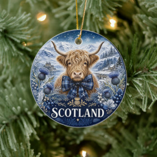 Skottland Highland Ko Minnesgåva Julgransprydnad Keramik