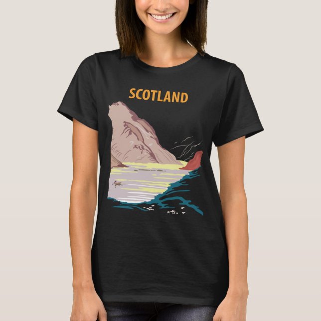 Skottland Highland Kust Retro Resa T-Shirt (Framsida)
