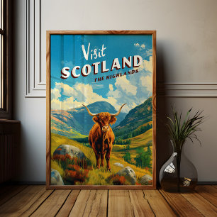 Skottland Highlands Vintage resor Poster Cow