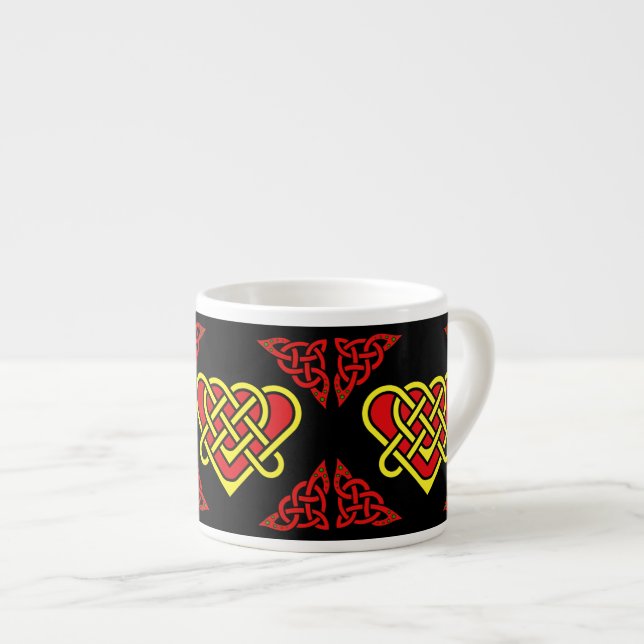 Skottland Keltisk/guld/röd flätad hjärta, svart Espressomugg (Framsida höger)