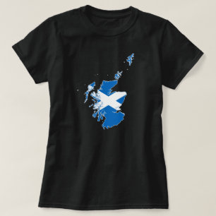 Skottland Land Karta och Scottish National Flagga T Shirt