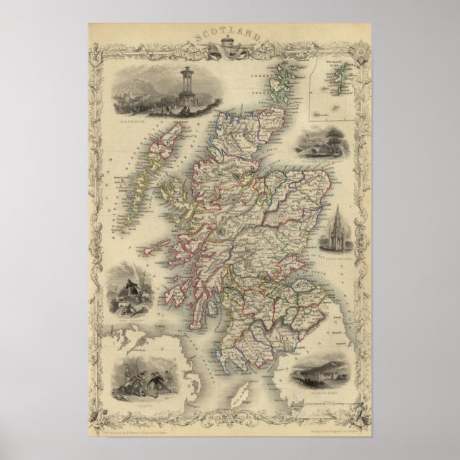 Skottland med karta i Shetlandsöarna Poster (Framsidan)