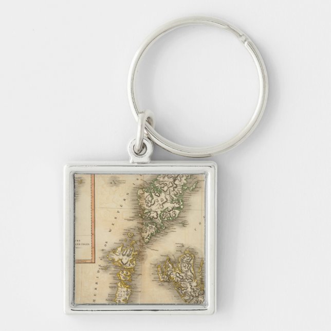 Skottland NW Fyrkantig Silverfärgad Nyckelring (Framsidan)