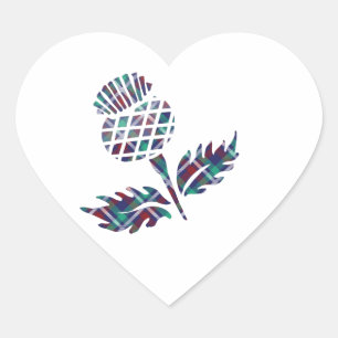 Skottland presenterar Scottish Thistle Tartan Plad Hjärtformat Klistermärke