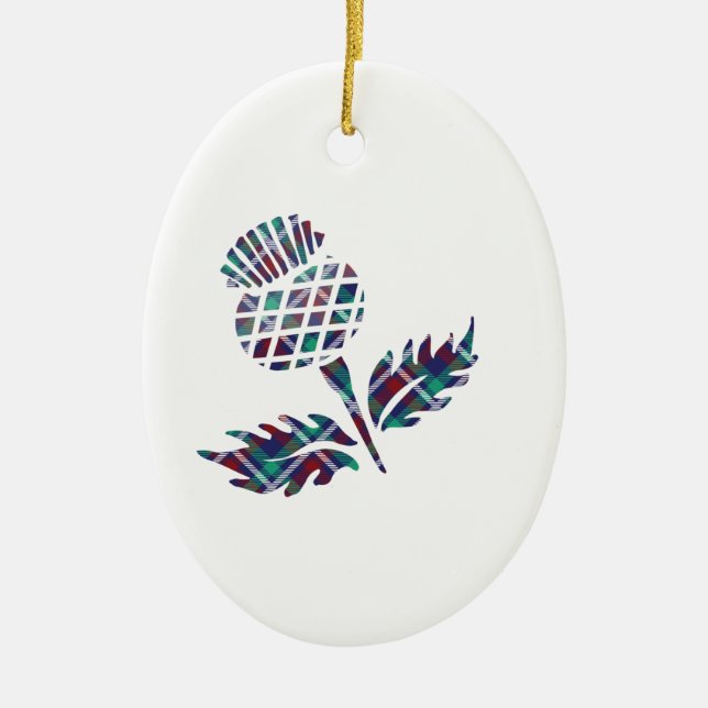 Skottland presenterar Scottish Thistle Tartan Plad Julgransprydnad Keramik (Framsidan)