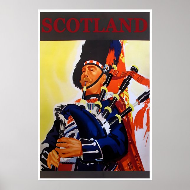 Skottland Resa Poster säckpipa Tryck Skotsk Konst (Framsidan)