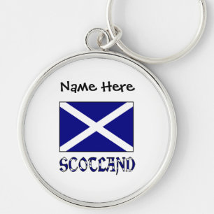 Skottland skotsk flagga svart personalisering rund silverfärgad nyckelring