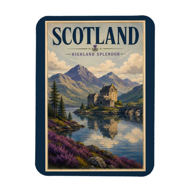 Skottland Skotsk Högland Illustration Resa Konst Magnet (Vertikal)