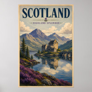 Skottland Skotsk Högland Illustration Resa Konst Poster