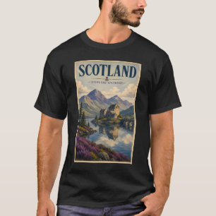 Skottland Skotsk Högland Illustration Resa Konst T Shirt