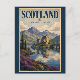 Skottland Skotsk Högland Illustration Resa Konst Vykort