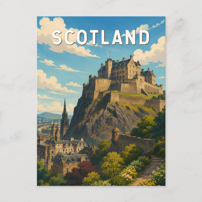 Skottland Storbritannien Illustration Resa Konst Vykort (Framsida)