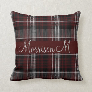 Skottland Tartan Burgundy Grått Plade Monogram Kudde
