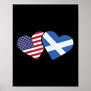 Skottland Usa Flagga T Tröja Hjärta Skotsk Amerika Poster