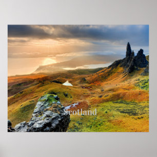 Skottland, vackert bergslandskap poster