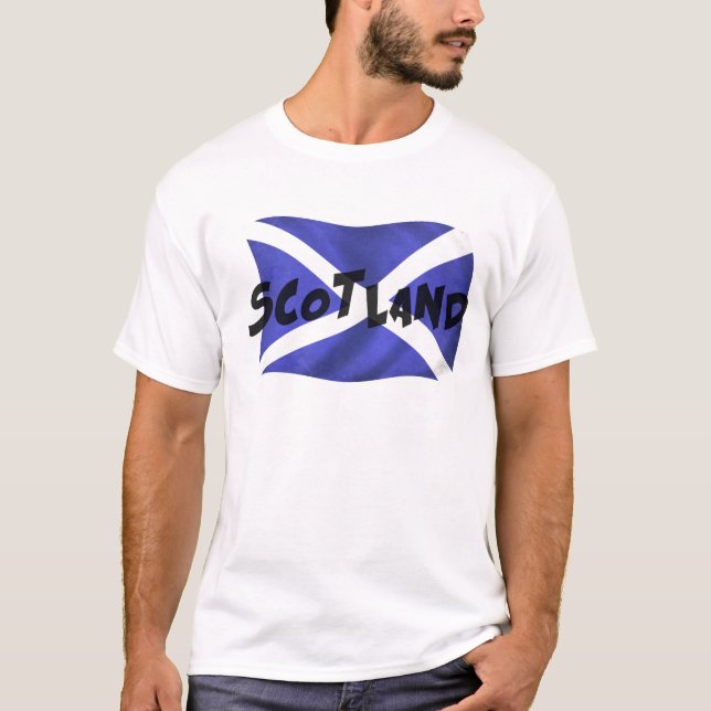 Skottland Vågigt Flagga Tee Shirt (Framsida)