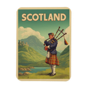 Skottland Vintage resor - Highland Bagpiper Magnet