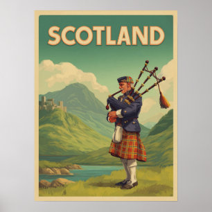Skottland Vintage resor - Highland Bagpiper Poster