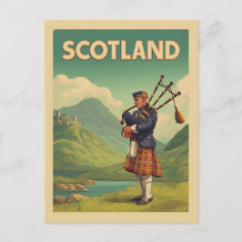 Skottland Vintage resor - Highland Bagpiper Vykort