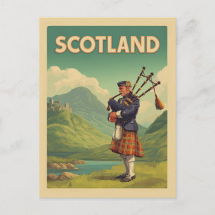 Skottland Vintage resor - Highland Bagpiper Vykort