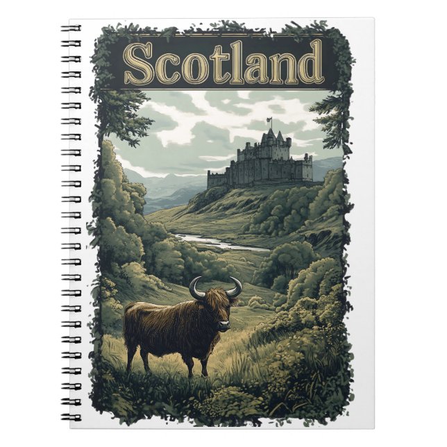 Skottlands design: Highland Cow, Castle and Scener Anteckningsbok (Framsidan)