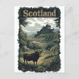 Skottlands design: Highland Cow, Castle and Scener Vykort